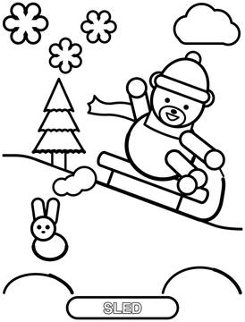 Bear on a sled coloring page
