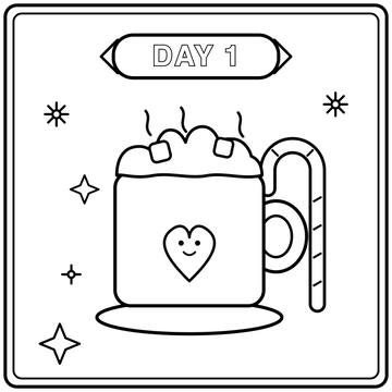 Day 1: hot cocoa Christmas coloring page