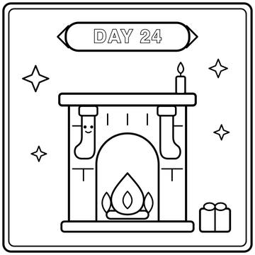 Day 24: Christmas Eve fireplace coloring page