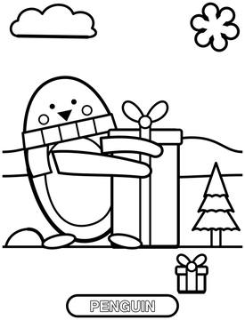 Penguin with a gift coloring page