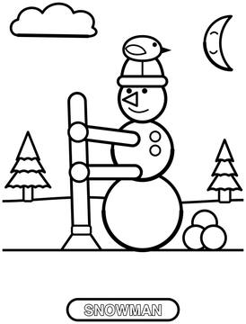 Snowman with a bird coloring page