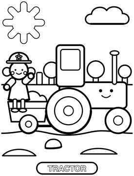 Tractor with a trailer coloring page